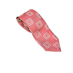 Vtg Polo by Ralph Lauren Tie Necktie Mens Red Cream Geometric Handmade USA Silk